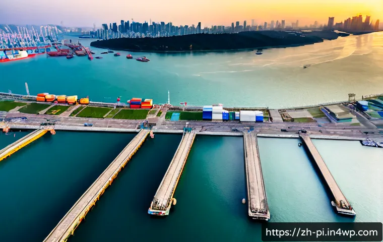 해양 도시의 국제적 사례 및 벤치마킹 - Photorealistic aerial panorama of a successful international coastal city at sunrise, modern waterfr...